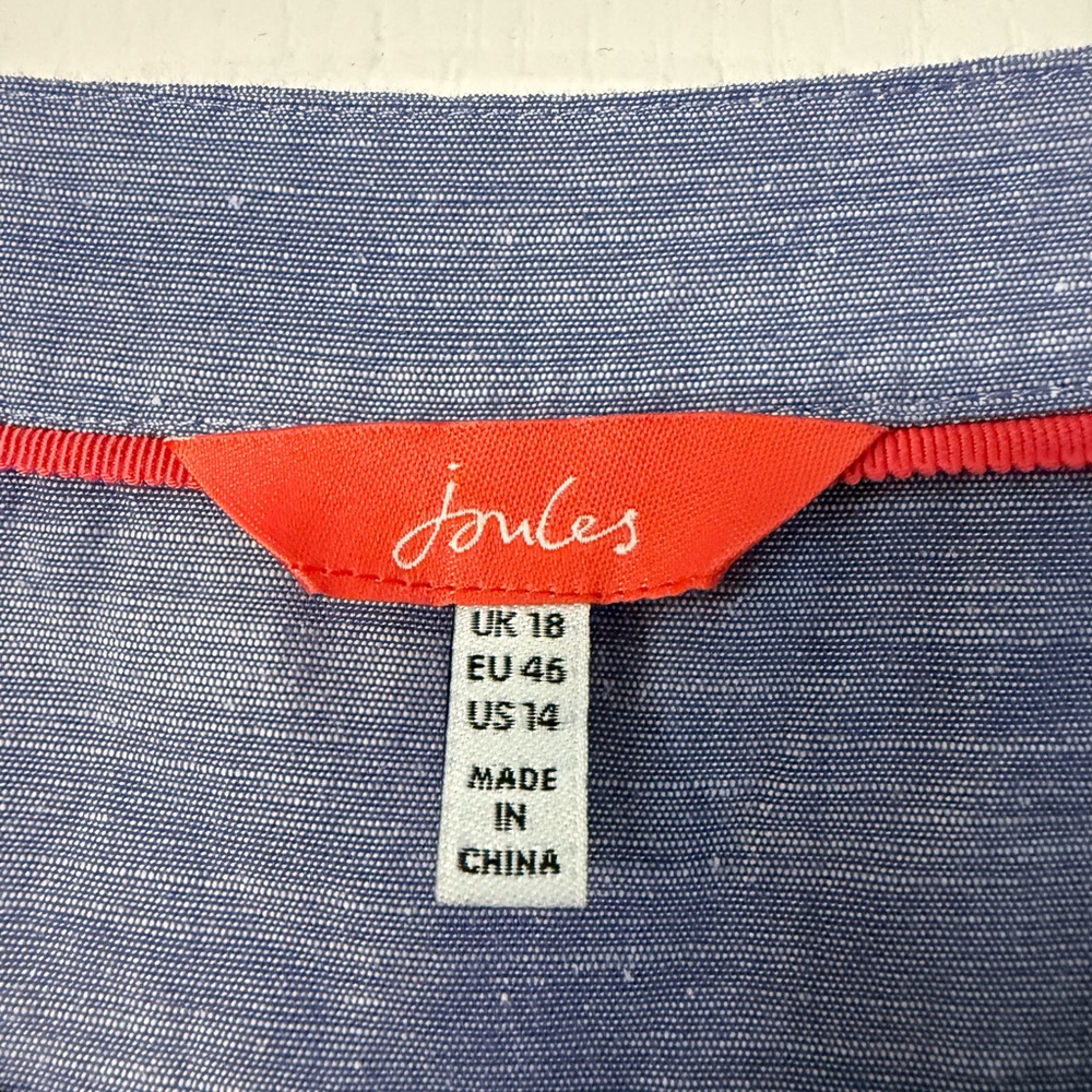 Joules Chambray FiFi Dress Blue and Red Textured Size 14 Norm Core Classic - Picture 4 of 5